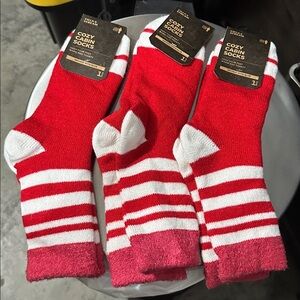 Field & Stream 3‎ Pack Cozy Cabin Sherpa Slipper Socks Red White NWT OSFM